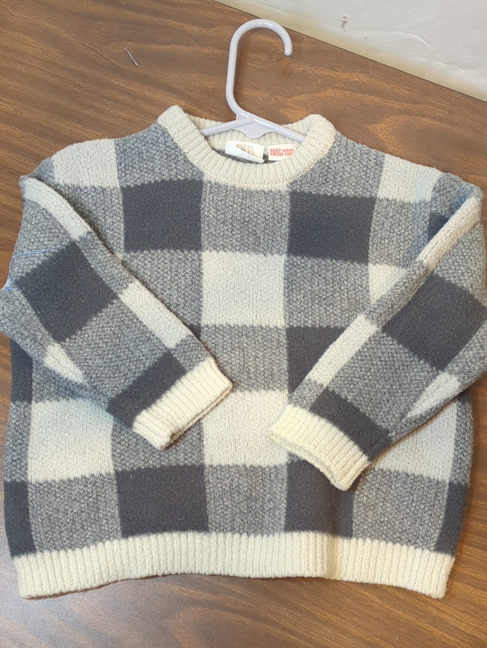 Zara Black and Light Gray Check Crewneck Sweater